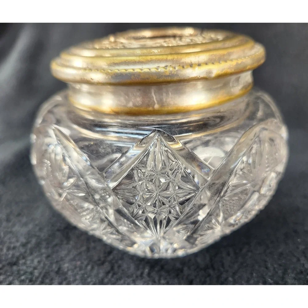 Antique Victorian Silver Crystal Hair Receiver Jar Vanity 1915 ABP